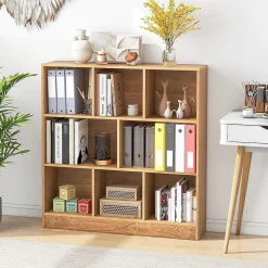 Étagère 8-Cube,3 Niveaux avec Compartiments , 2 Kits Anti-basculement, Armoire pour Livres ,Jouets, 100 x 24 x 104 cm (Naturel)