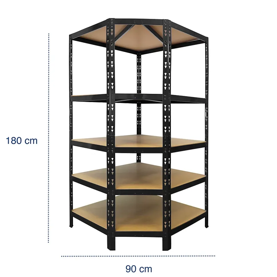 Étagère d'angle charge lourde, Noir, 5 Étages, 180 x 90 x 42 x 60 cm Charge Max : 875 kg