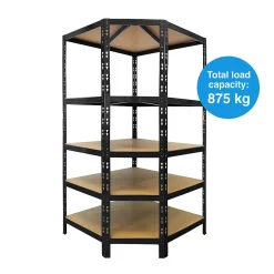 Étagère d'angle charge lourde, Noir, 5 Étages, 180 x 90 x 42 x 60 cm Charge Max : 875 kg