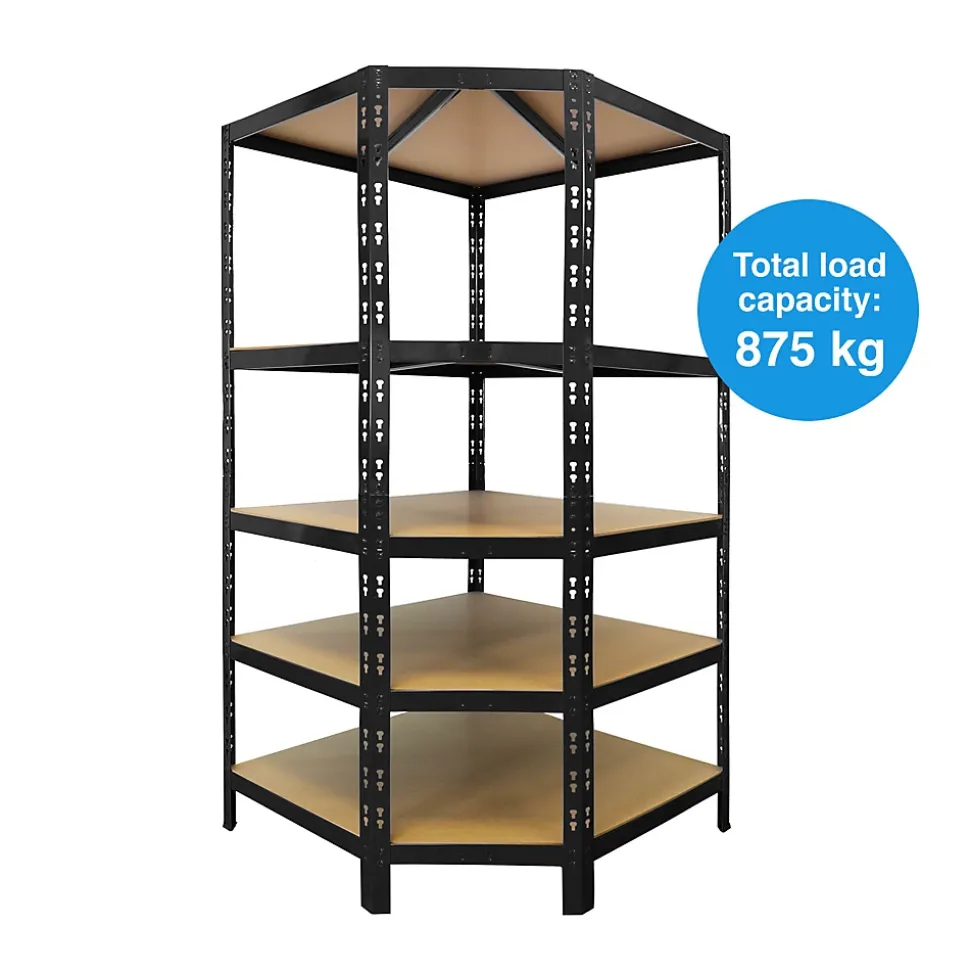 Étagère d'angle charge lourde, Noir, 5 Étages, 180 x 90 x 42 x 60 cm Charge Max : 875 kg
