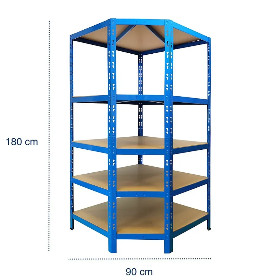 Étagère d'angle charge lourde, Bleu, 5 Étages, 180 x 90 x 42 x 60 cm Charge Max : 875 kg