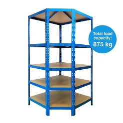 Étagère d'angle charge lourde, Bleu, 5 Étages, 180 x 90 x 42 x 60 cm Charge Max : 875 kg