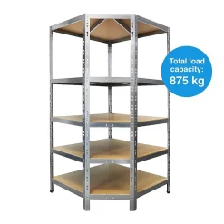 Étagère d'angle charge lourde, Galvanisé, 5 Étages, 180 x 90 x 42 x 60 cm Charge Max : 875 kg
