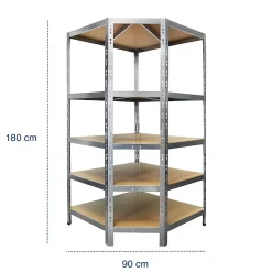 Étagère d'angle charge lourde, Galvanisé, 5 Étages, 180 x 90 x 42 x 60 cm Charge Max : 875 kg