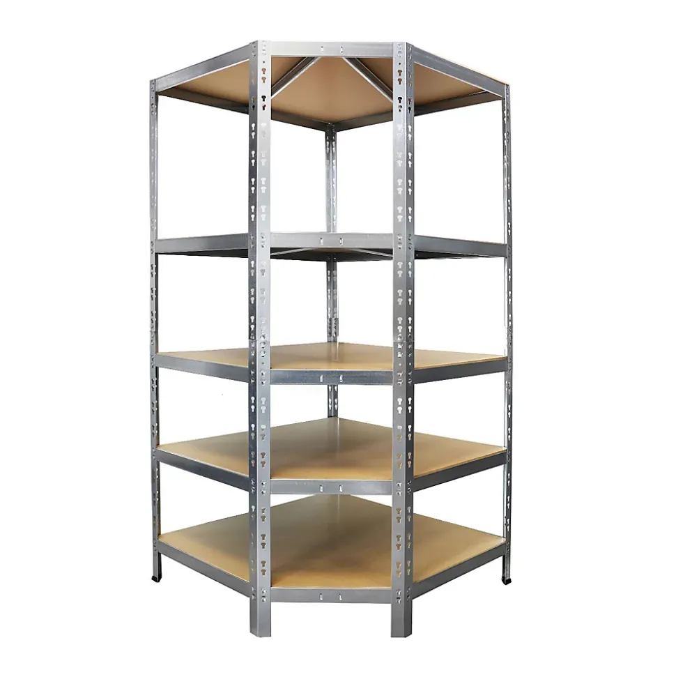 Étagère d'angle charge lourde, Galvanisé, 5 Étages, 180 x 90 x 42 x 60 cm Charge Max : 875 kg