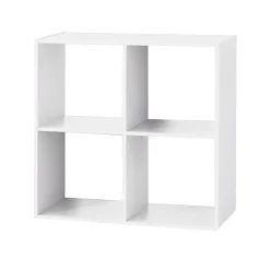 Étagère de 4 cubes à dos ouvert, meuble de rangement, bibliothèque en bois coloris blanc- L 67,6 x profondeur 32 x Hauteur 67.6 cm
