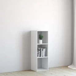 Étagère de 3 cubes à dos ouvert, meuble colonne de rangement, bibliothèque en bois coloris blanc - L 34,4 x p 32 x H 100.5 cm