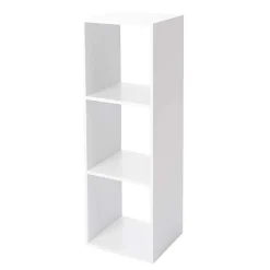 Étagère de 3 cubes à dos ouvert, meuble colonne de rangement, bibliothèque en bois coloris blanc - L 34,4 x p 32 x H 100.5 cm