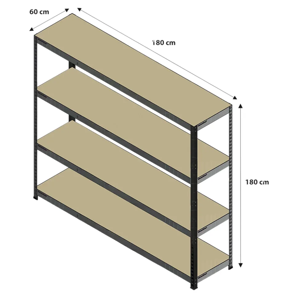 Étagère de garage en acier thermo-laqué H. 180 x L. 180 x P. 60 cm