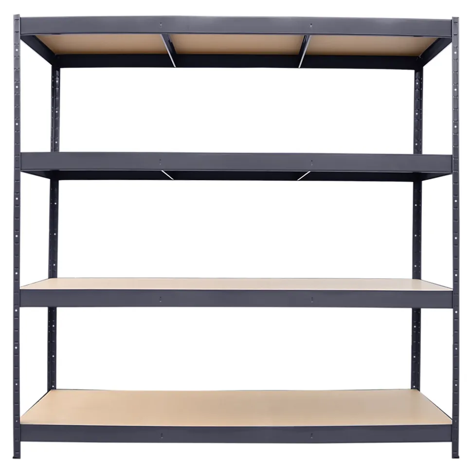 Étagère de garage en métal gris 4 plateaux en bois L. 200 x P. 50 x H. 180 cm