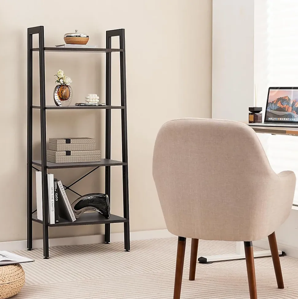Étagère de Rangement à 4 Niveaux avec Cadre en Métal-Dispositif Anti-basculement-Style Industrielle Gris Foncé