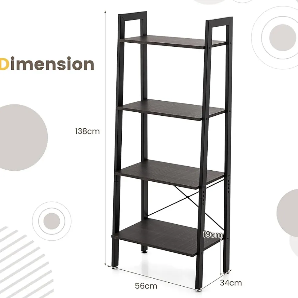 Étagère de Rangement à 4 Niveaux avec Cadre en Métal-Dispositif Anti-basculement-Style Industrielle Gris Foncé