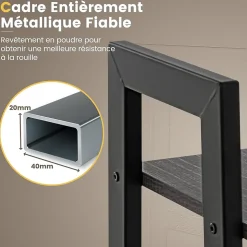Étagère de Rangement à 4 Niveaux avec Cadre en Métal-Dispositif Anti-basculement-Style Industrielle Gris Foncé