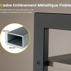 Étagère de Rangement à 4 Niveaux avec Cadre en Métal, Dispositif Anti-basculement, Bibliothèque, Chêne Gris