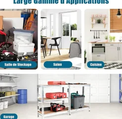 Étagère de Rangement Garage à 5 Niveaux, en Métal avec Planches, Capacité 500 Kg, pour Cuisine (Argent) 75 x 30 x 150 cm