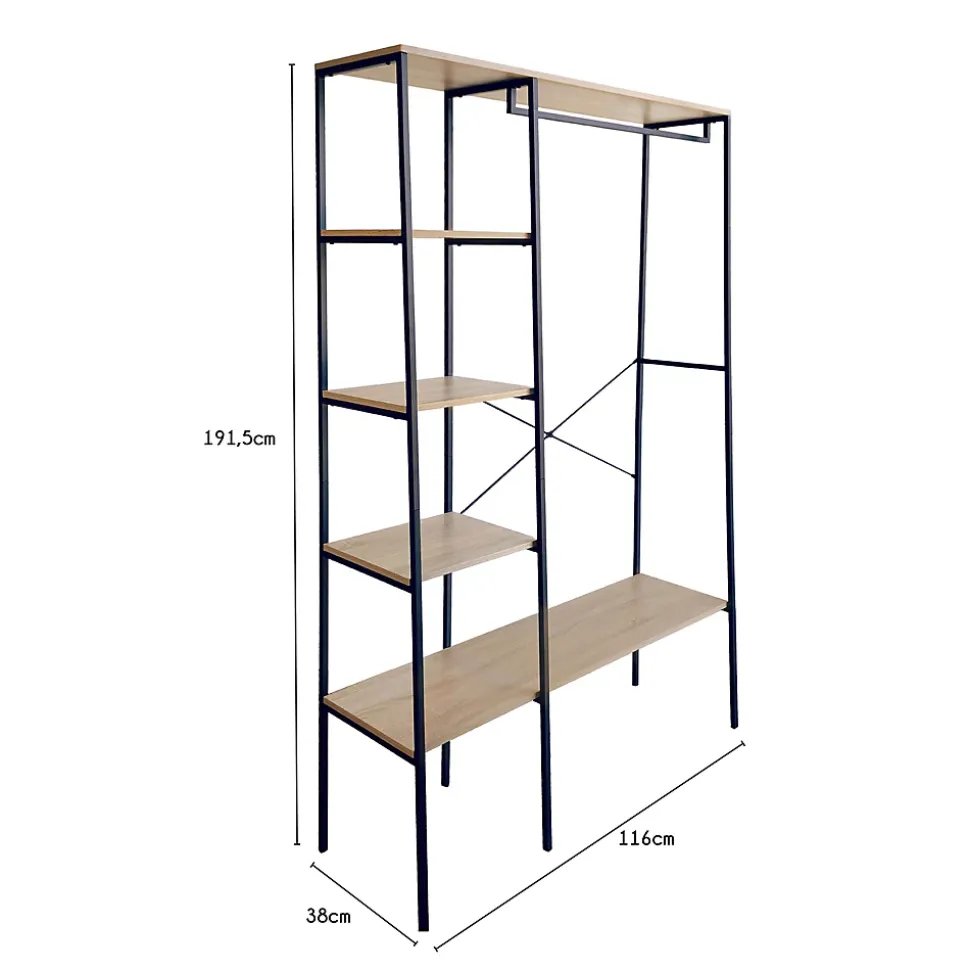 Étagère de rangement style industriel Napari 4 cases bois et métal H. 190 x L. 116,4 cm