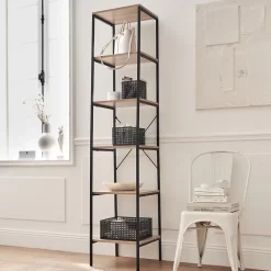 Étagère de rangement style industriel Napari 5 cases bois et métal H. 190 x L. 40 cm
