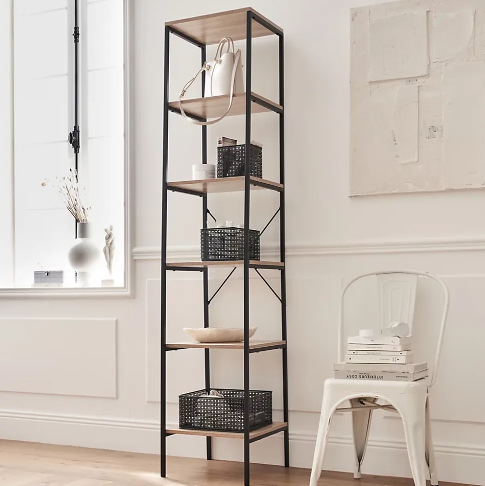 Étagère de rangement style industriel Napari 5 cases bois et métal H. 190 x L. 40 cm