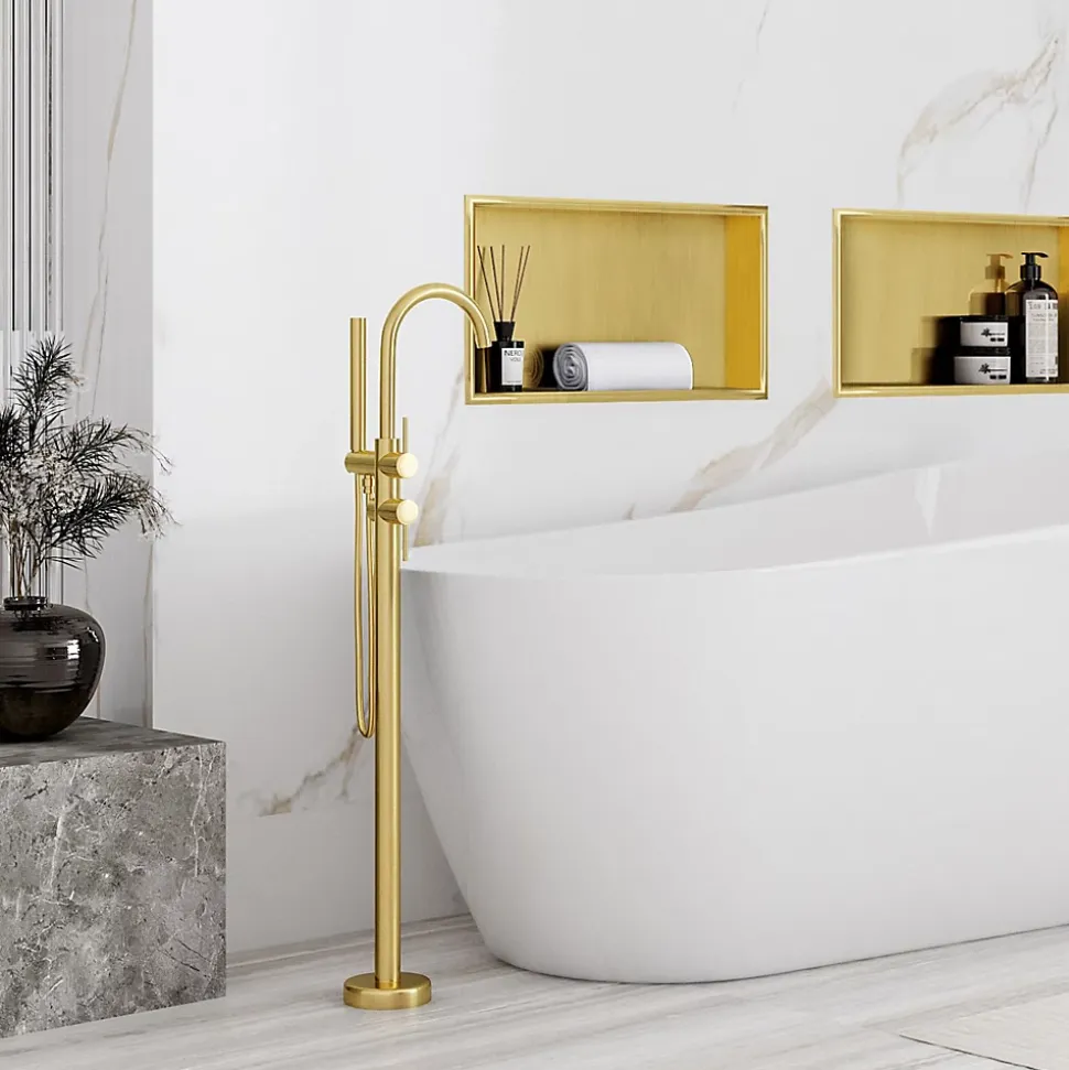 ÉTAGÈRE D'ENCASTREMENT POUR SALLE DE BAINS REA 8 30X45X10 BRUSH GOLD
