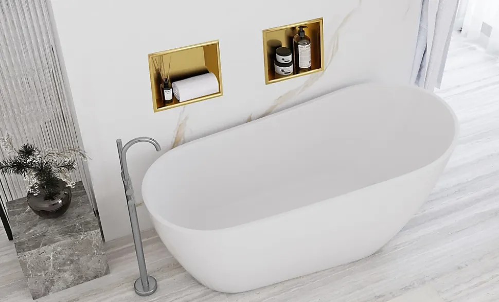 ÉTAGÈRE D'ENCASTREMENT POUR SALLE DE BAINS REA 7 30X30X10 BRUSH GOLD