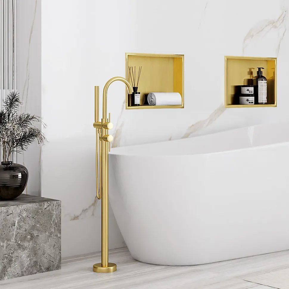 ÉTAGÈRE D'ENCASTREMENT POUR SALLE DE BAINS REA 7 30X30X10 BRUSH GOLD