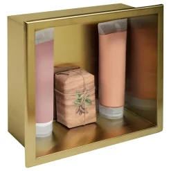 ÉTAGÈRE D'ENCASTREMENT POUR SALLE DE BAINS REA 7 30X30X10 BRUSH GOLD