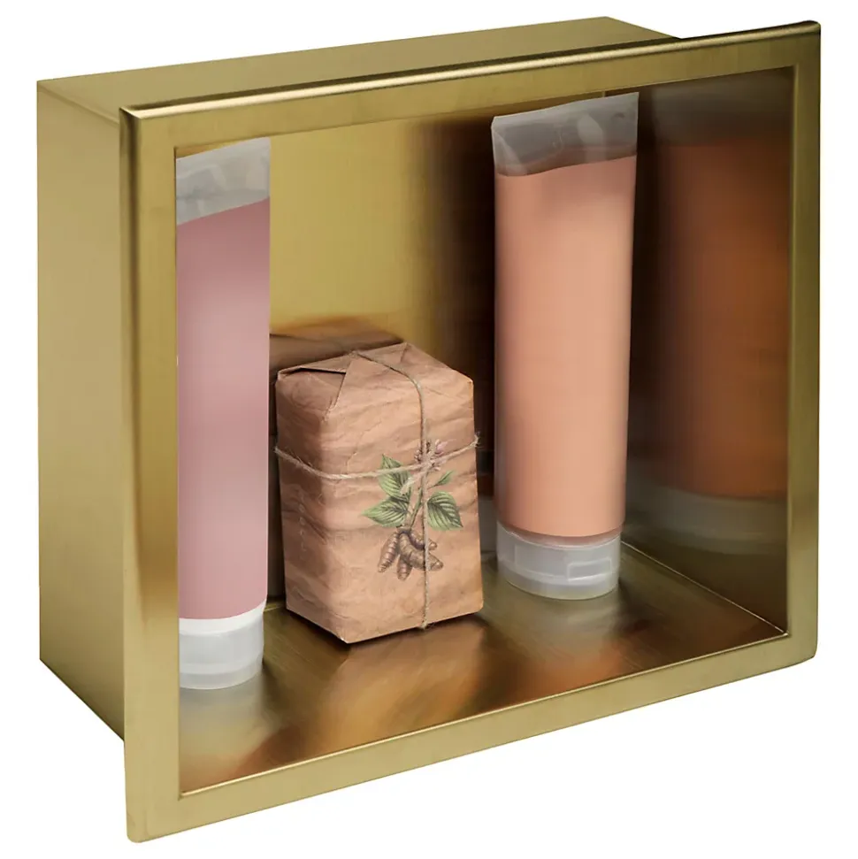 ÉTAGÈRE D'ENCASTREMENT POUR SALLE DE BAINS REA 7 30X30X10 BRUSH GOLD