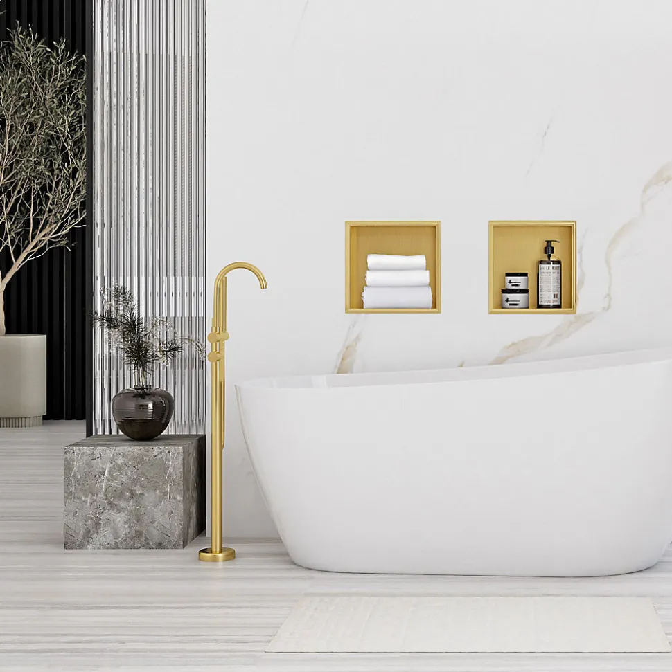 ÉTAGÈRE D'ENCASTREMENT POUR SALLE DE BAINS REA 7 30X30X10 BRUSH GOLD