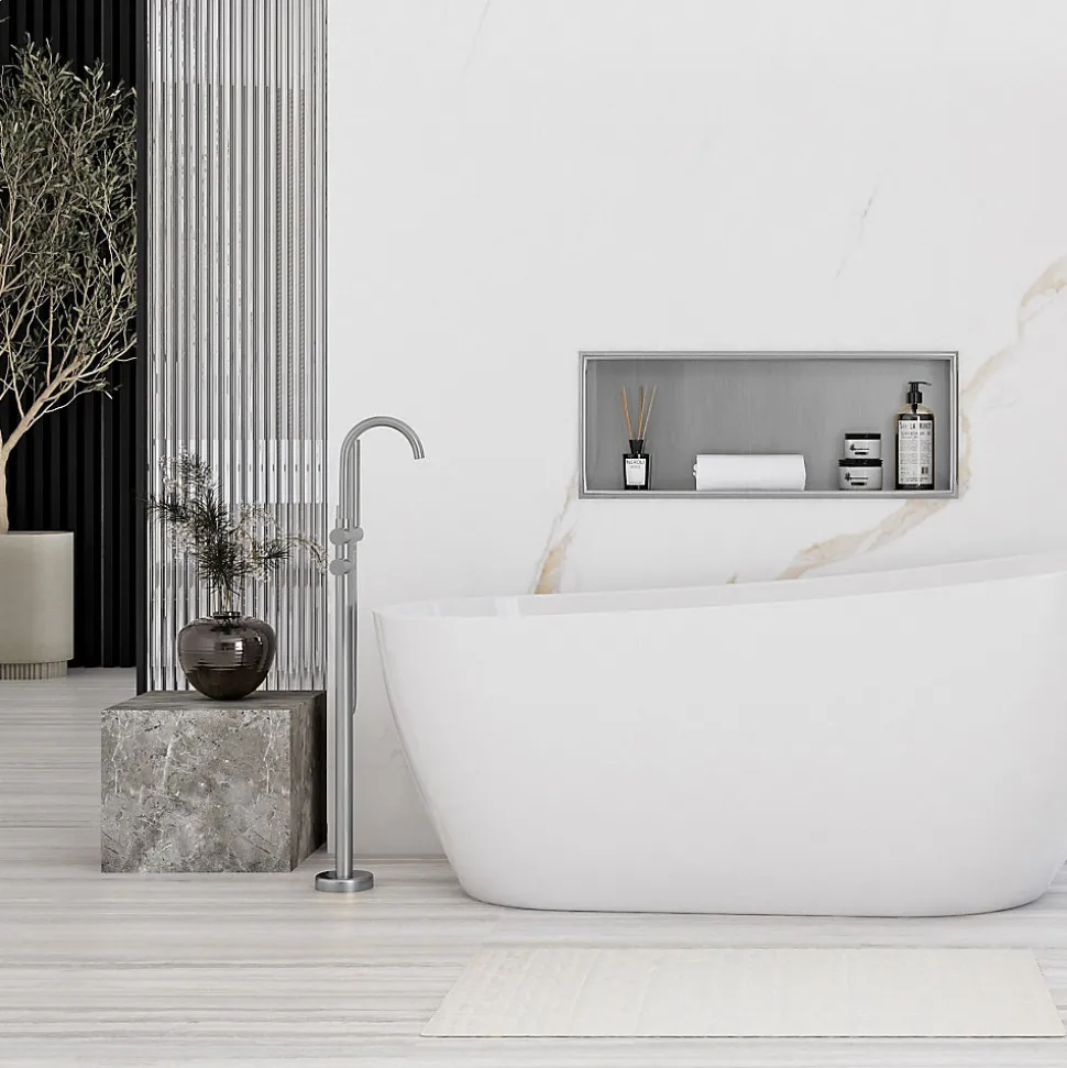 ÉTAGÈRE D'ENCASTREMENT POUR SALLE DE BAINS REA 3 30X60X10 BRUSH STEEL