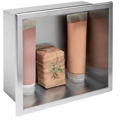 ÉTAGÈRE D'ENCASTREMENT POUR SALLE DE BAINS REA 1 30X30X10 BRUSH STEEL