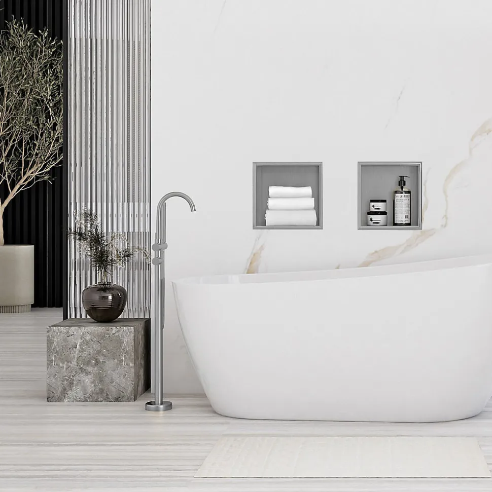 ÉTAGÈRE D'ENCASTREMENT POUR SALLE DE BAINS REA 1 30X30X10 BRUSH STEEL