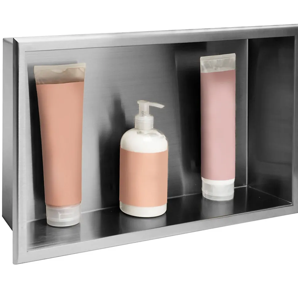 ÉTAGÈRE D'ENCASTREMENT POUR SALLE DE BAINS REA 2 30X45X10 BRUSH STEEL