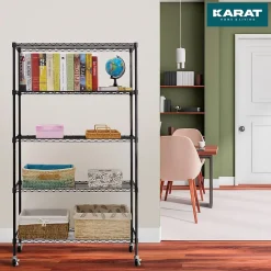 Étagère en métal avec roulettes Maya 5 Étagères 89 x 34 x 150 cm Noir Charge Max 120 kg - Floordirekt