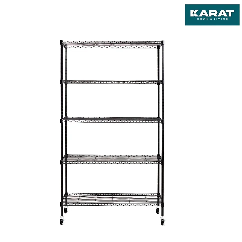 Étagère en métal avec roulettes Maya 5 Étagères 89 x 34 x 150 cm Noir Charge Max 120 kg - Floordirekt