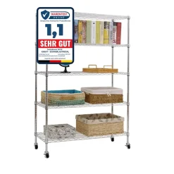 Étagère en métal avec roulettes Maya 5 Étagères 89 x 34 x 150 cm Chromé Charge Max 120 kg - Floordirekt