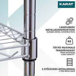 Étagère en métal avec roulettes Maya 5 Étagères 89 x 34 x 150 cm Chromé Charge Max 120 kg - Floordirekt