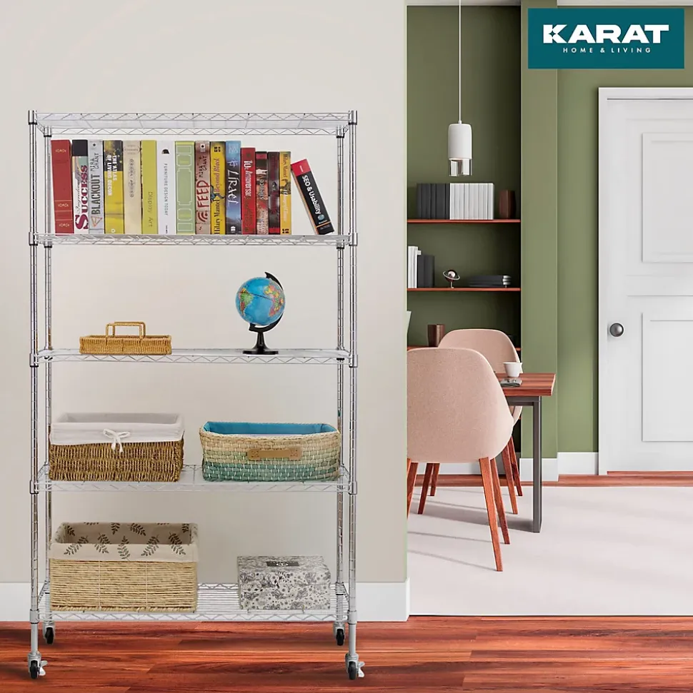 Étagère en métal avec roulettes Maya 5 Étagères 89 x 34 x 150 cm Chromé Charge Max 120 kg - Floordirekt