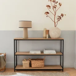 Étagère en métal noir et décor bois - Loft - bibliothèque 3 niveaux. 120x30x80cm
