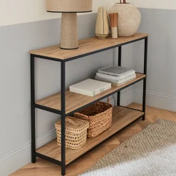 Étagère en métal noir et décor bois - Loft - bibliothèque 3 niveaux. 120x30x80cm