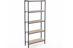 Étagère haute en bois de chêne nordique avec pieds en métal noir - Longueur 80 x Profondeur 28 x Hauteur 180 cm