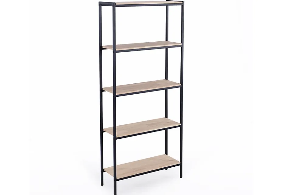 Étagère haute en bois de chêne nordique avec pieds en métal noir - Longueur 80 x Profondeur 28 x Hauteur 180 cm