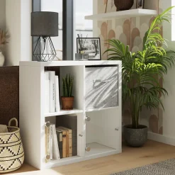 Étagère modulable 4 cubes avec 2 portes en verre GoodHome Mixxit blanc