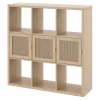 Étagère modulable 9 cubes avec 3 portes en rotin GoodHome Mixxit effet bois