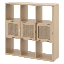 Étagère modulable 9 cubes avec 3 portes en rotin GoodHome Mixxit effet bois