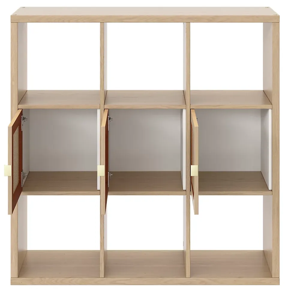 Étagère modulable 9 cubes avec 3 portes en rotin GoodHome Mixxit effet bois