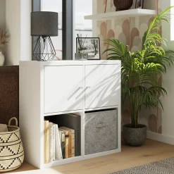 Étagère modulable 4 cubes avec 2 portes GoodHome Mixxit blanc