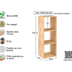 Étagère modulaire en pin massif Dinamic 3 tablettes