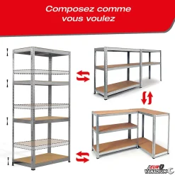 Étagère métal rangement charges lourdes - max 960 kg -12 plateaux - L.210 x P. 30 x H.150 cm