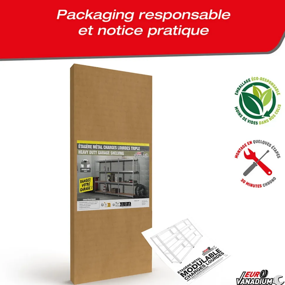 Étagère métal rangement charges lourdes - max 960 kg -12 plateaux - L.210 x P. 30 x H.150 cm