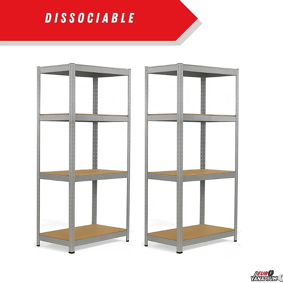 Étagère métallique 160 x 160 cm double, 8 plateaux, 640 kg, acier galvanisé, modulable et robuste